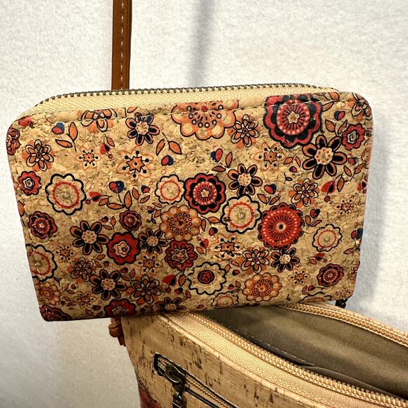 Cork Crossbody Purse & Wallet Set Portugal Vegan Floral Lightweight Travel Boho - Picture 14 of 16